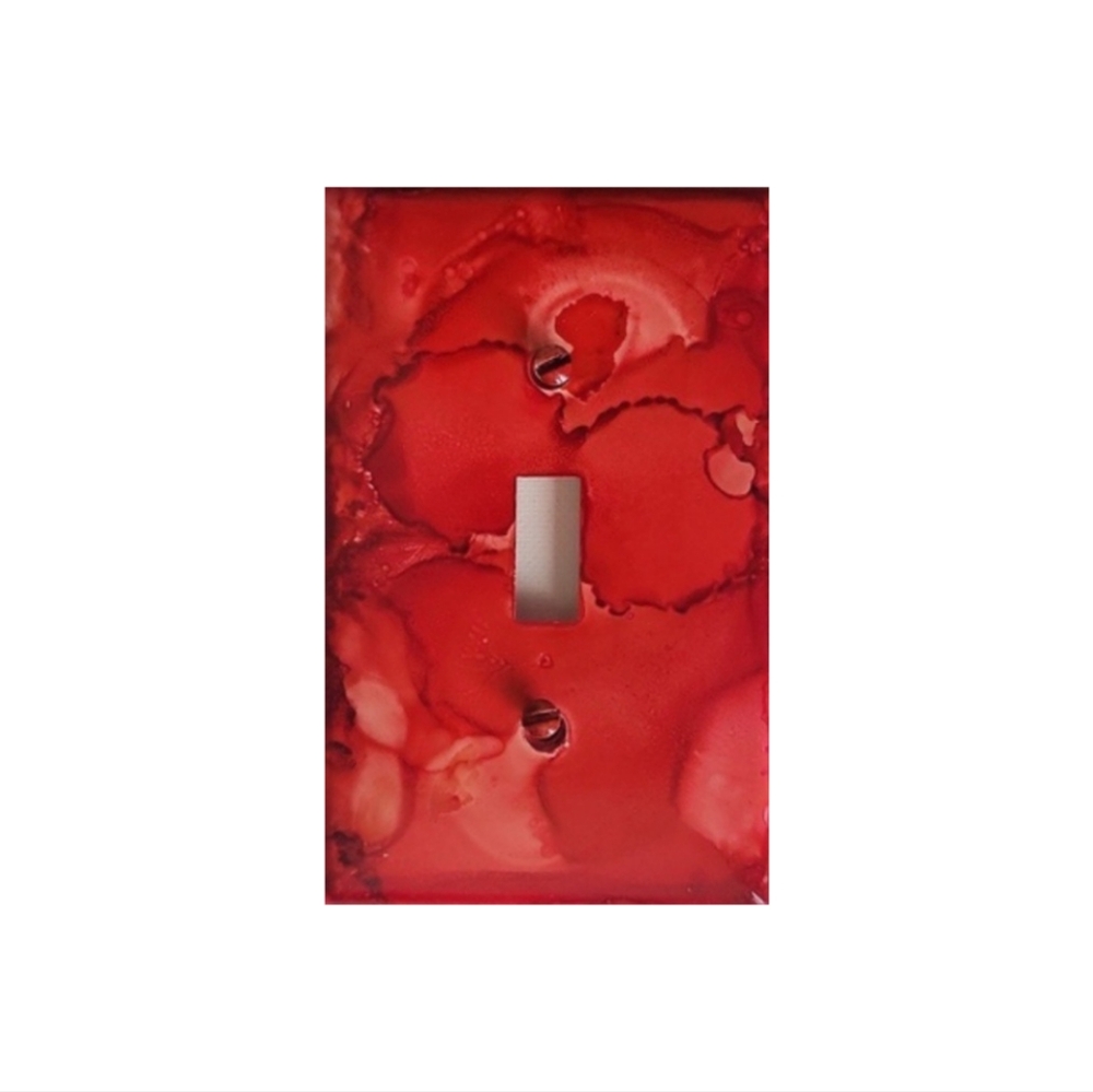 Hand Crafted Red Abstract Design Single Light Switch Plate